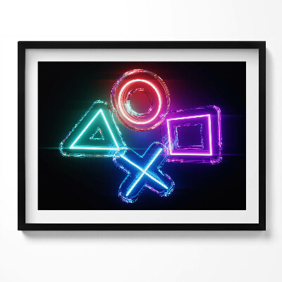 Kép keretben PlayStation ikonok neon stílusban