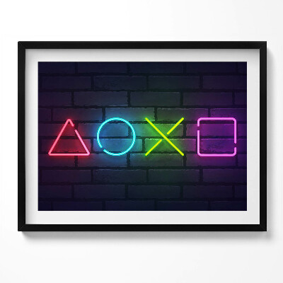Kép keretben PlayStation ikonok neon stílusban