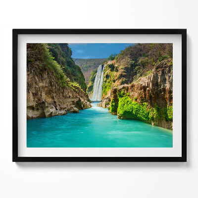 Kép keretben Zöld dombok és vízesés