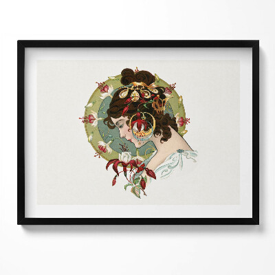 Kép keretben Női portré virágokkal