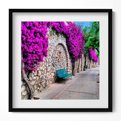 Keretezett falikép Virágzó fal zöld pad