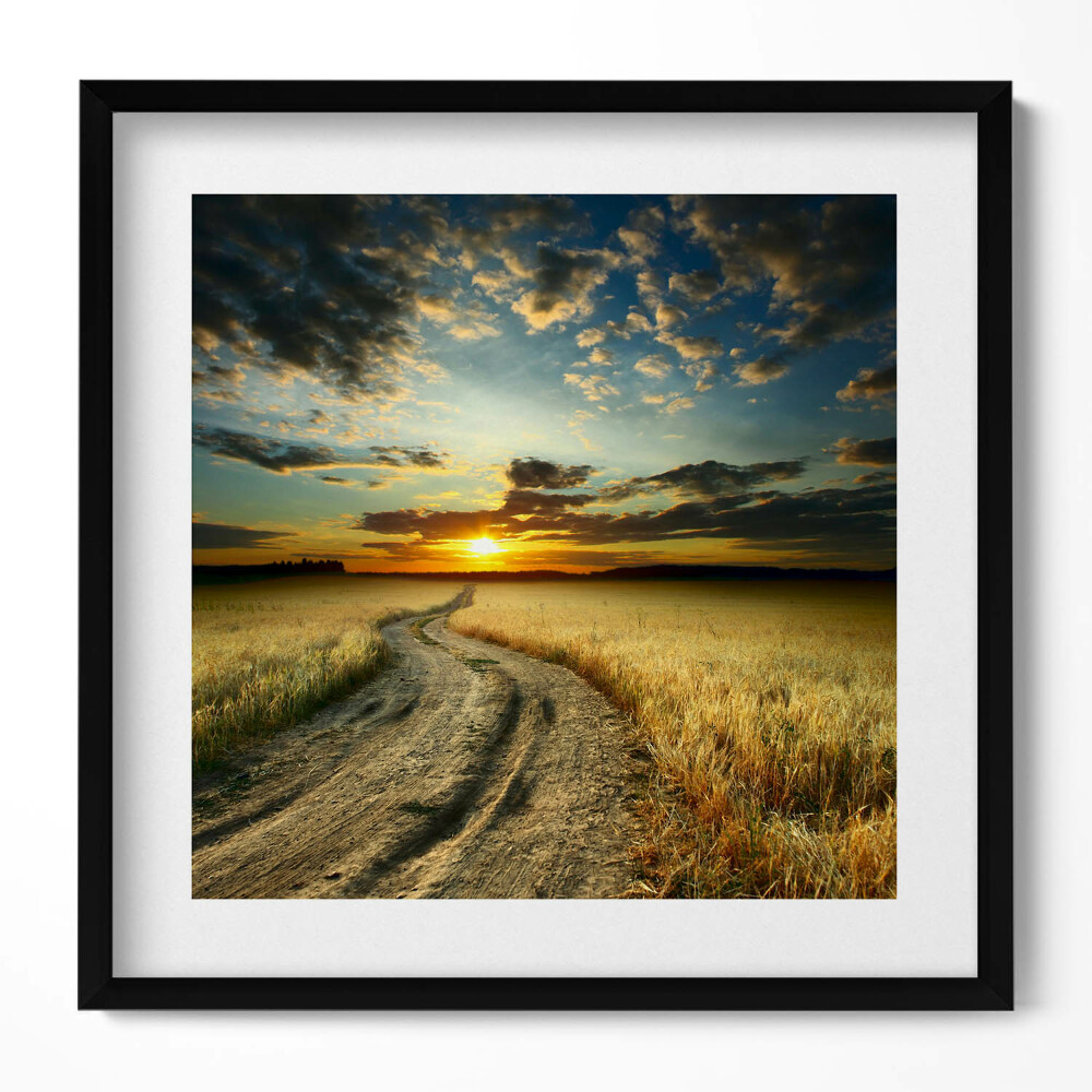 Keretezett falikép Naplemente egy földúton