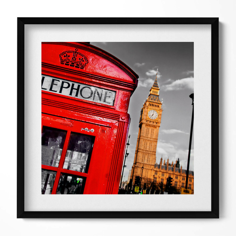 Keretezett falikép Piros telefonfülke és Big Ben