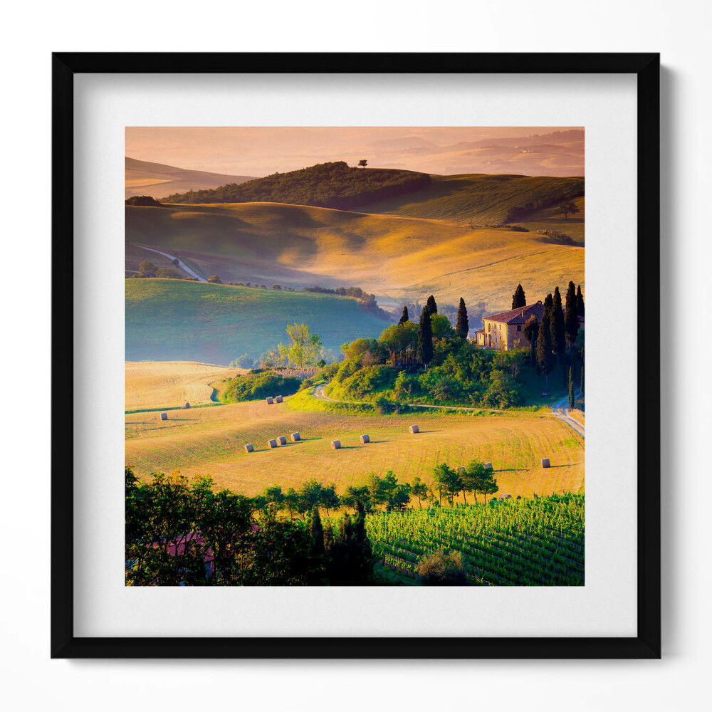 Keretezett falikép Tölgyfák és dombos táj