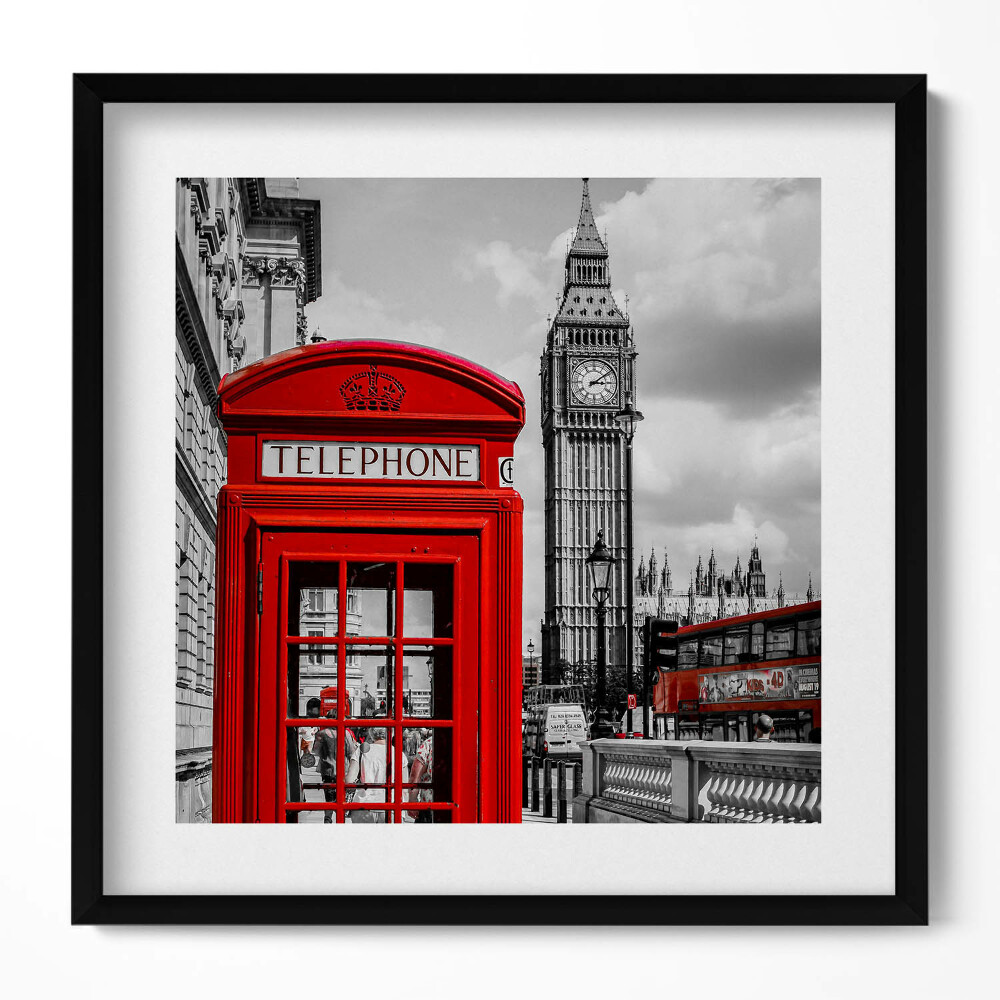 Keretezett falikép Piros telefonfülke és Big Ben