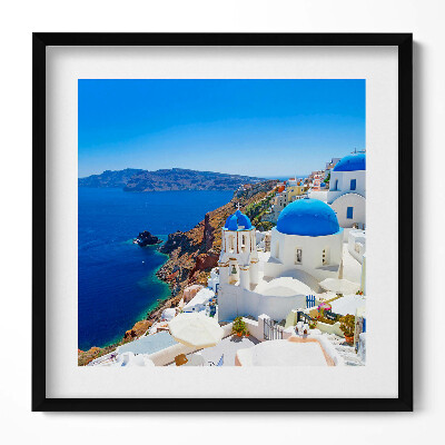 Keretezett falikép Kék kupolás templom tengerparti táj