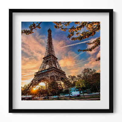 Keretezett falikép Eiffel-torony naplementében