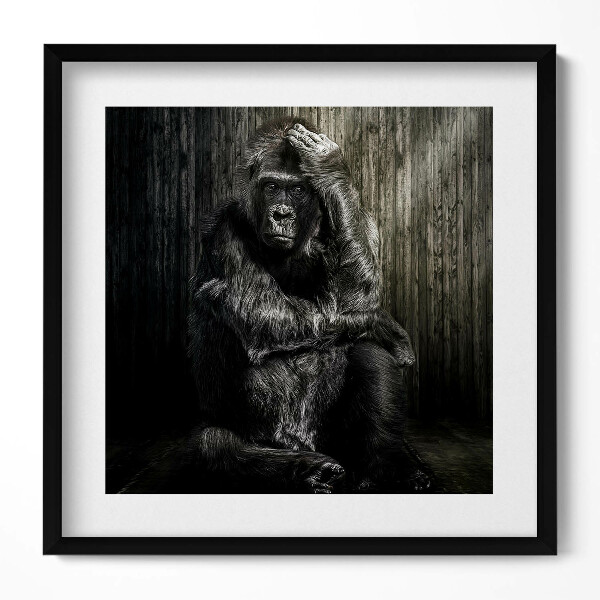Keretezett falikép Gorilla gondolkodó pózban