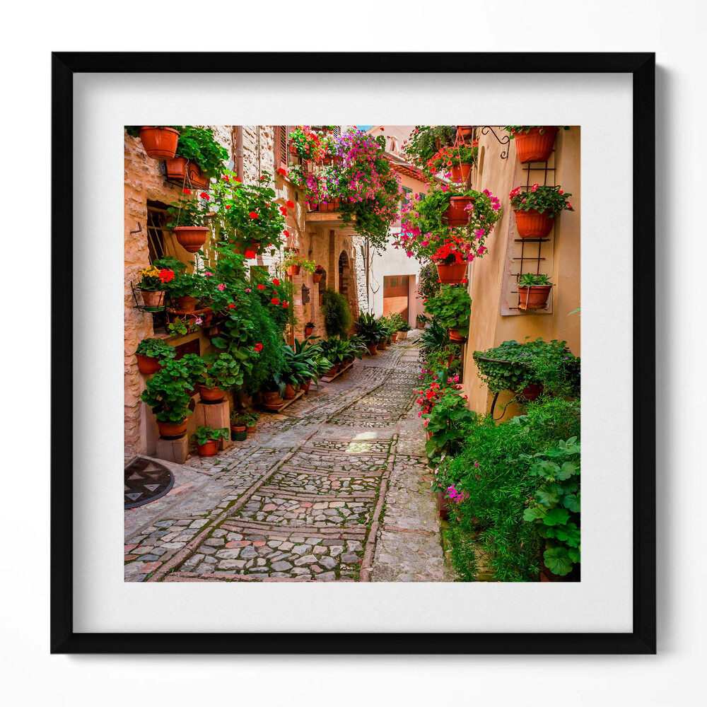 Keretezett falikép Virágos kanyargós utcácska