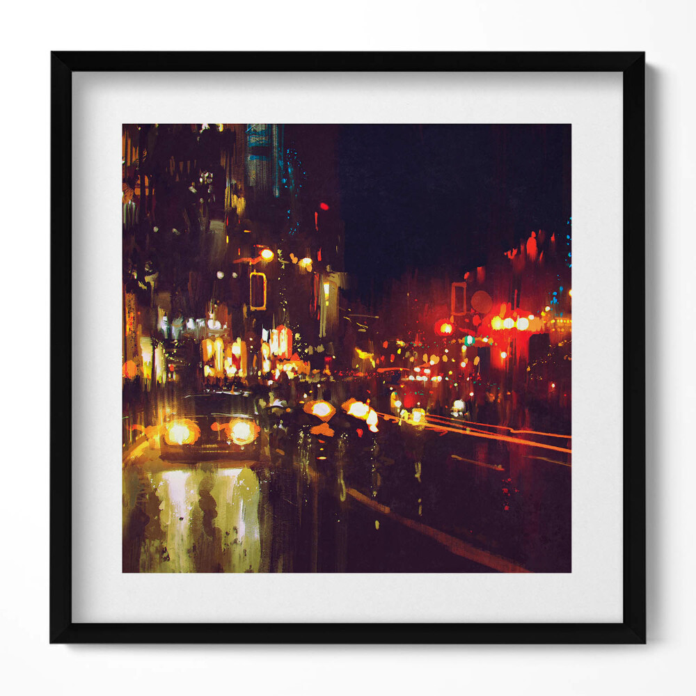 Keretezett falikép Városi éjszakai jelenet fényekkel