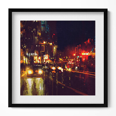 Keretezett falikép Városi éjszakai jelenet fényekkel