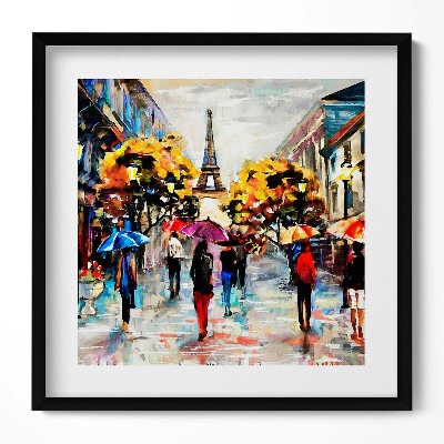 Keretezett falikép Esőben sétáló emberek Párizsban