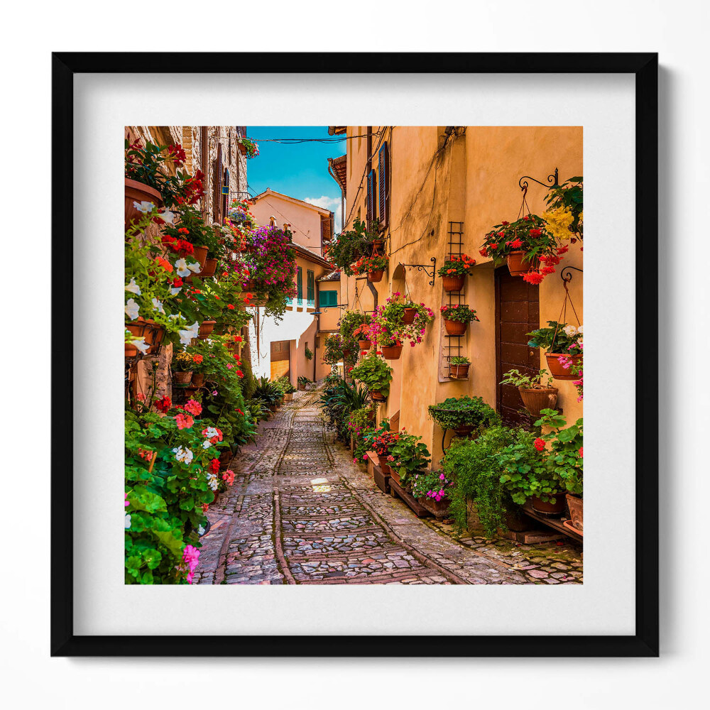 Keretezett falikép Virágos utcácska festmény