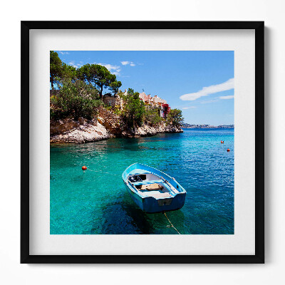 Keretezett falikép Tiszta víz csónak sziklás part