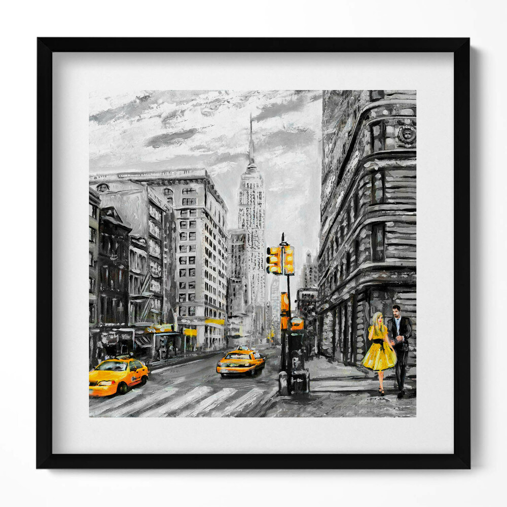 Keretezett falikép New York-i városkép sárga taxi