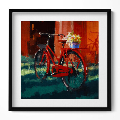 Keretezett falikép Piros kerékpár virágokkal