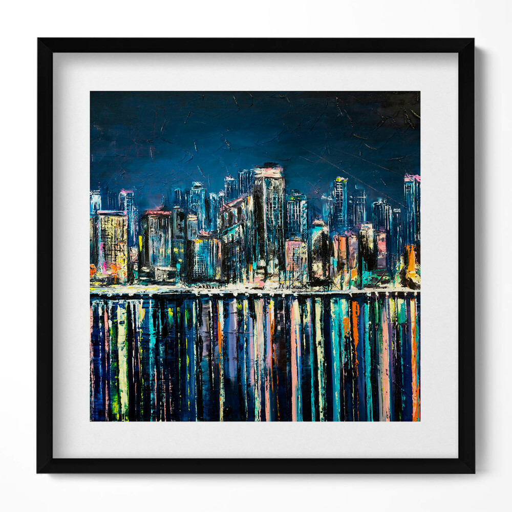 Keretezett falikép Modern városi táj vízreflexiókkal