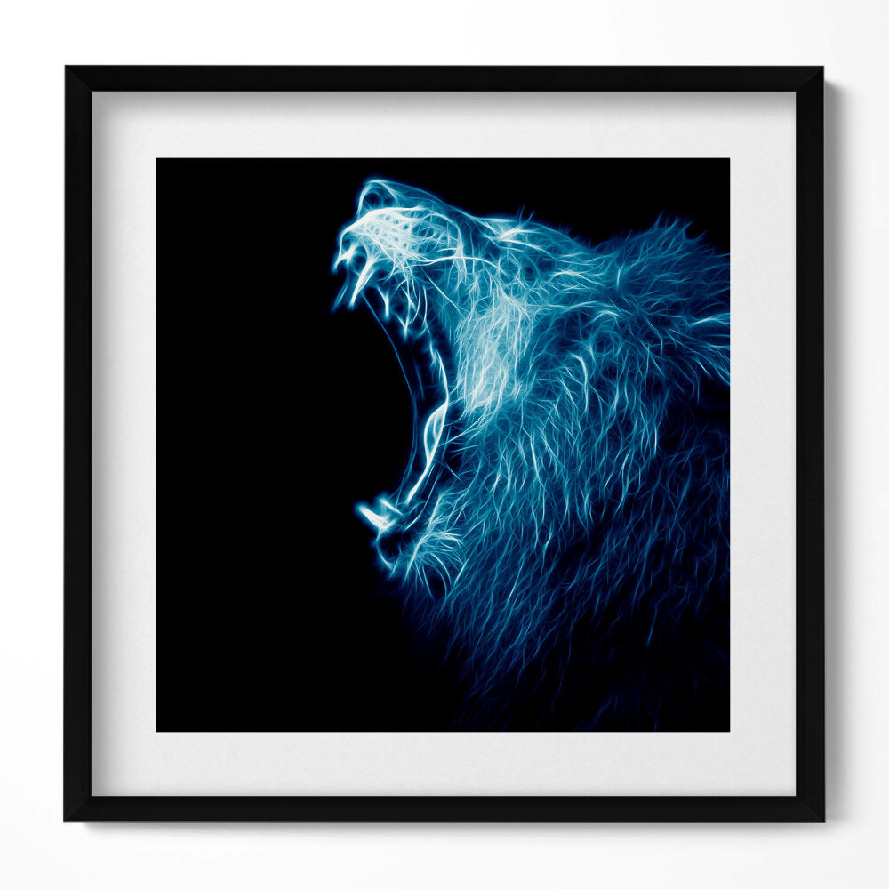 Keretezett falikép Kék fényben tátogó oroszlán