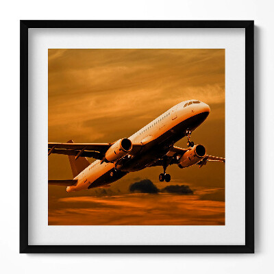 Keretezett falikép Repülőgép felszállása naplementében