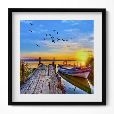 Keretezett falikép Naplemente hajó vízpart