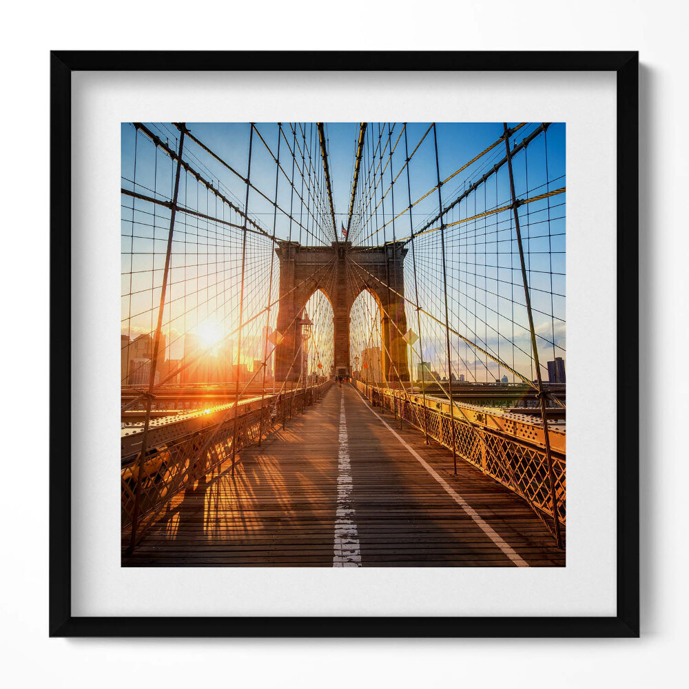 Keretezett falikép Brooklyni híd naplementében