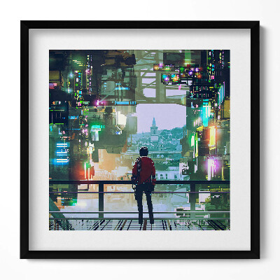 Keretezett falikép Futurista városi táj emberi sziluett