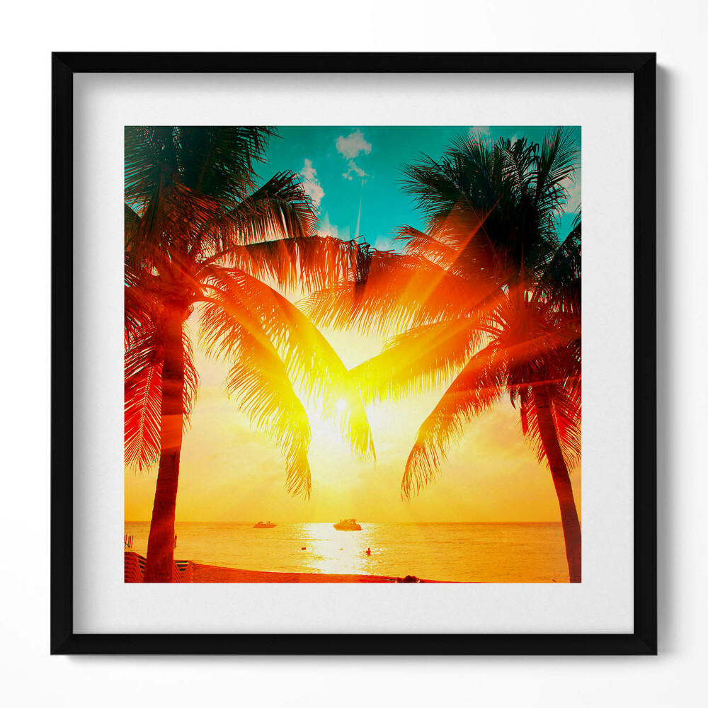 Keretezett falikép Naplemente pálmafákkal