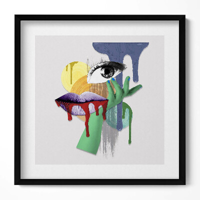 Keretezett falikép Absztrakt arc és színes foltok