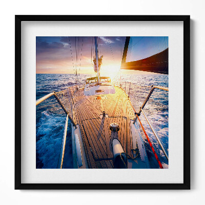 Keretezett falikép Vitorlás hajó naplementében