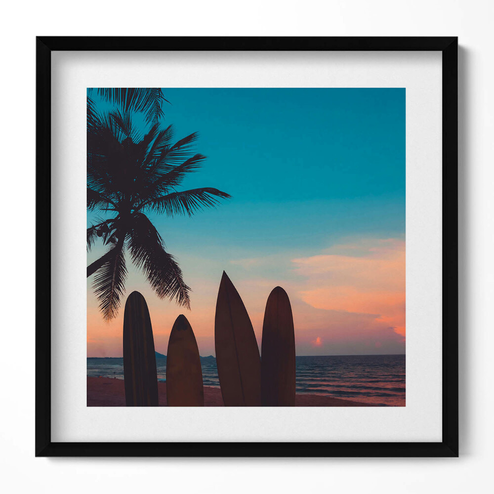 Keretezett falikép Tengerparti naplemente szörfdeszkák