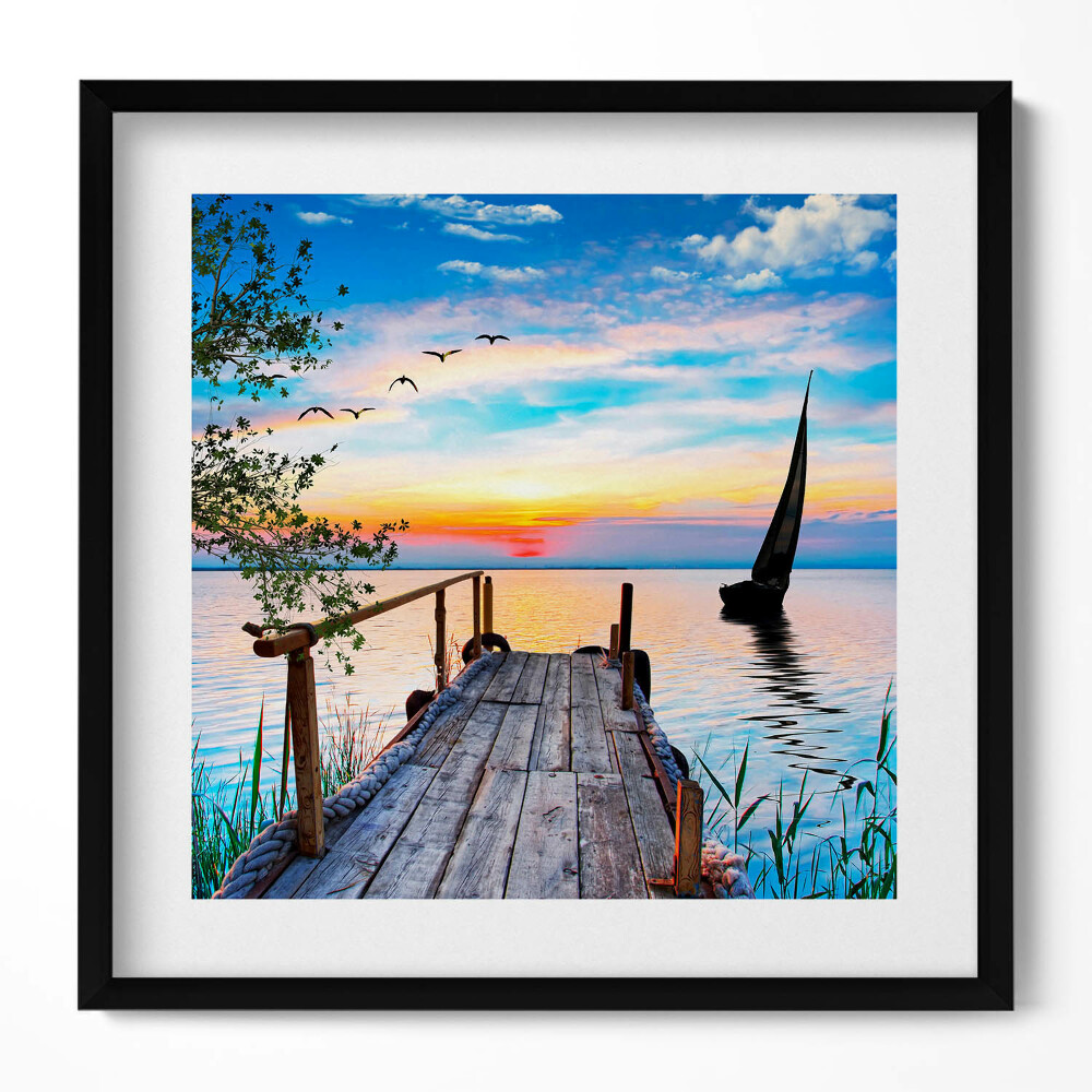 Keretezett falikép Tóparti naplemente hídja