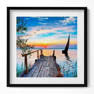 Keretezett falikép Tóparti naplemente hídja