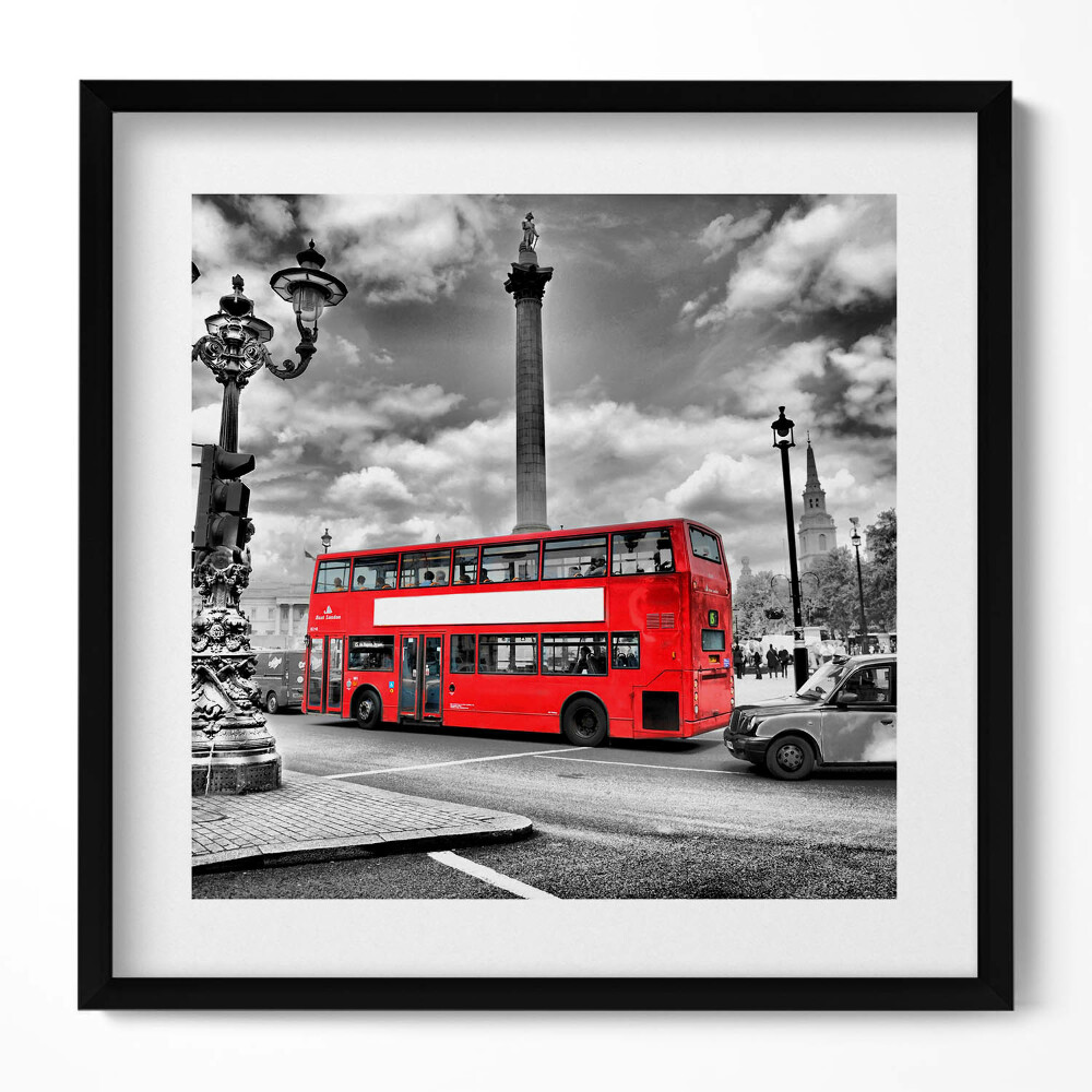 Keretezett falikép Piros emeletes busz szürke háttér