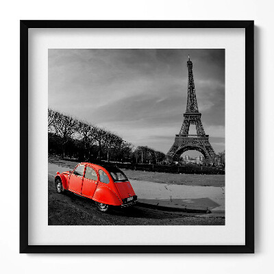 Keretezett falikép Párizsi Eiffel-torony és piros autó