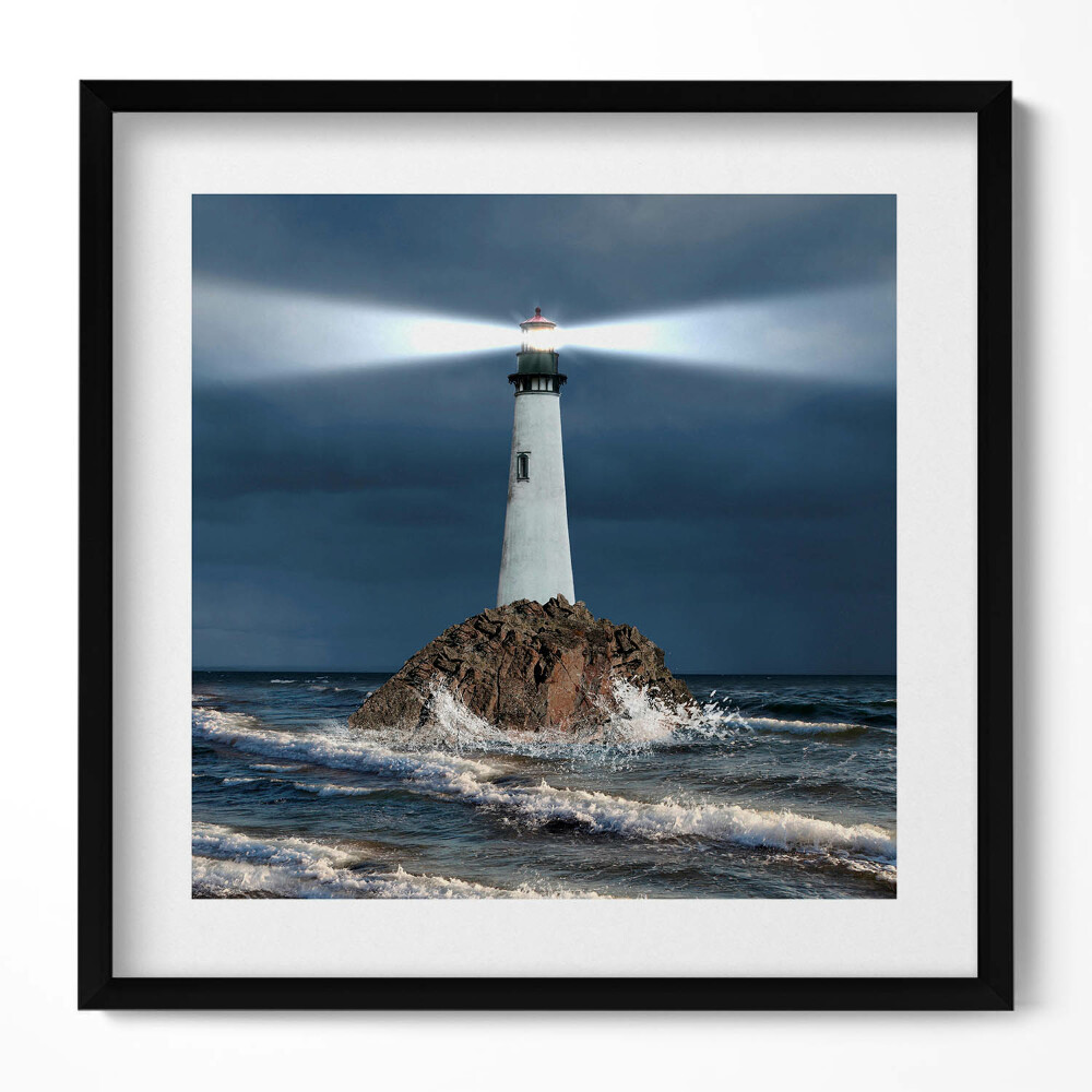 Keretezett falikép Világítótorony viharos tengerparton