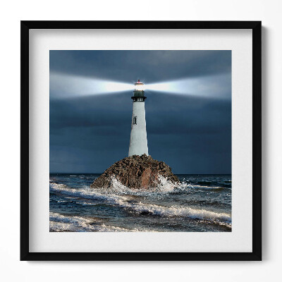 Keretezett falikép Világítótorony viharos tengerparton