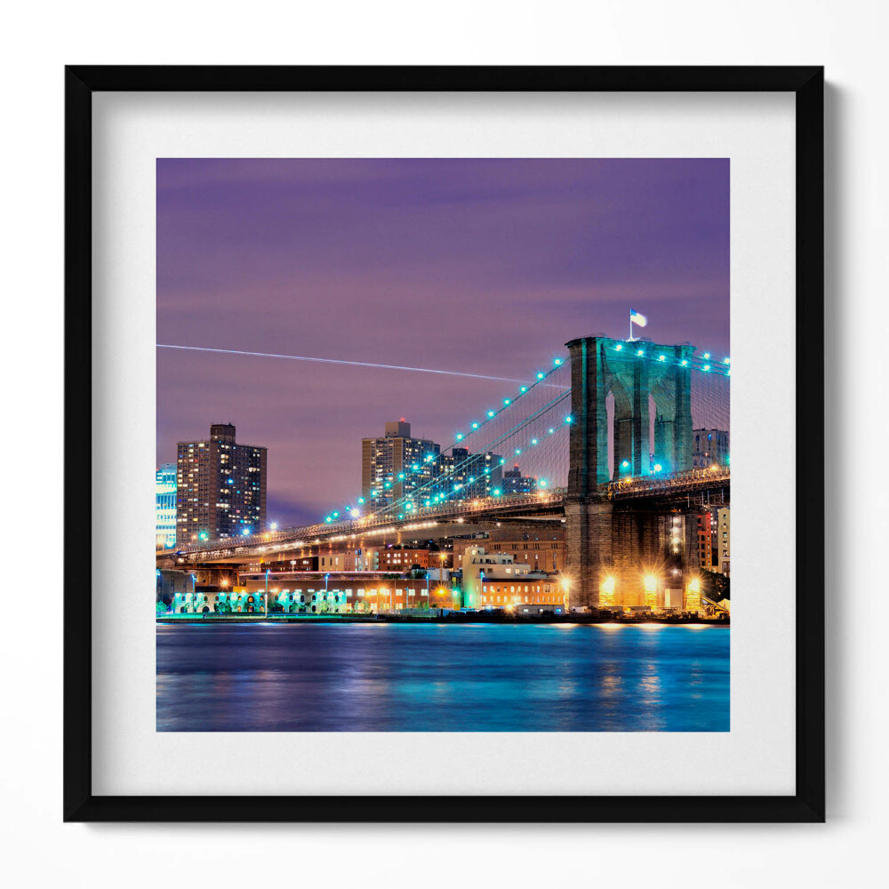 Keretezett falikép Brooklyni híd éjszakai fényekben