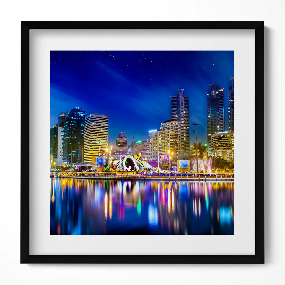 Keretezett falikép Modern városi táj éjszaka