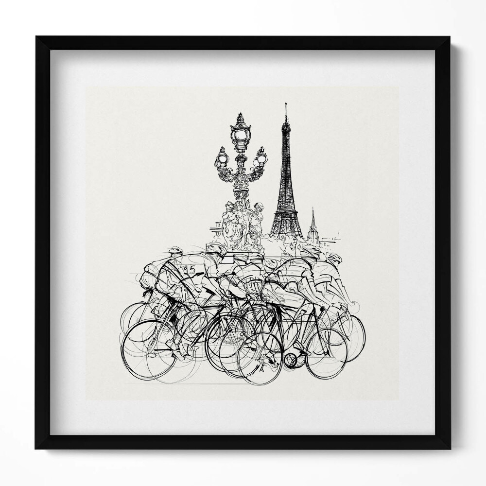 Keretezett falikép Biciklisek és az Eiffel-torony