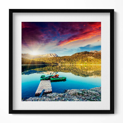 Keretezett falikép Tó csónakok naplemente