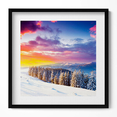 Keretezett falikép Téli táj naplementével