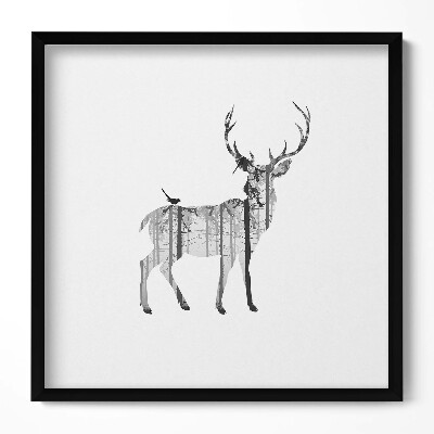 Keretezett falikép Szarvas és erdő sziluettje
