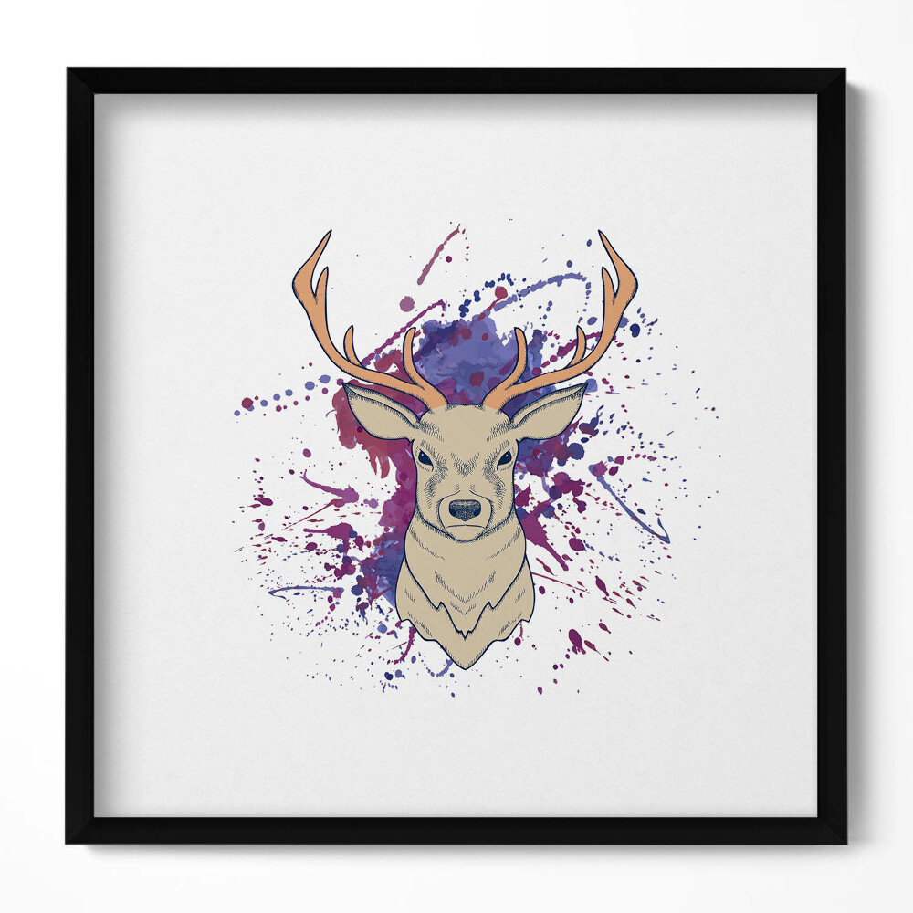 Keretezett falikép Szarvas fej festmény splatter háttérrel