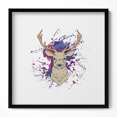 Keretezett falikép Szarvas fej festmény splatter háttérrel