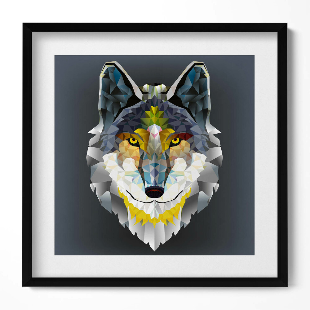 Keretezett falikép Geometrikus farkasfej