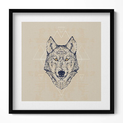 Keretezett falikép Farkasfej geometrikus háttérrel