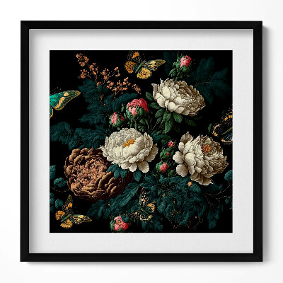 Keretezett falikép Virágok és lepkék kompozíciója