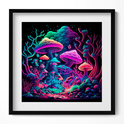 Keretezett falikép Színes gombák és varázslatos táj