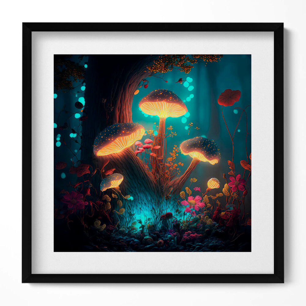 Keretezett falikép Fénylő gombák és virágok