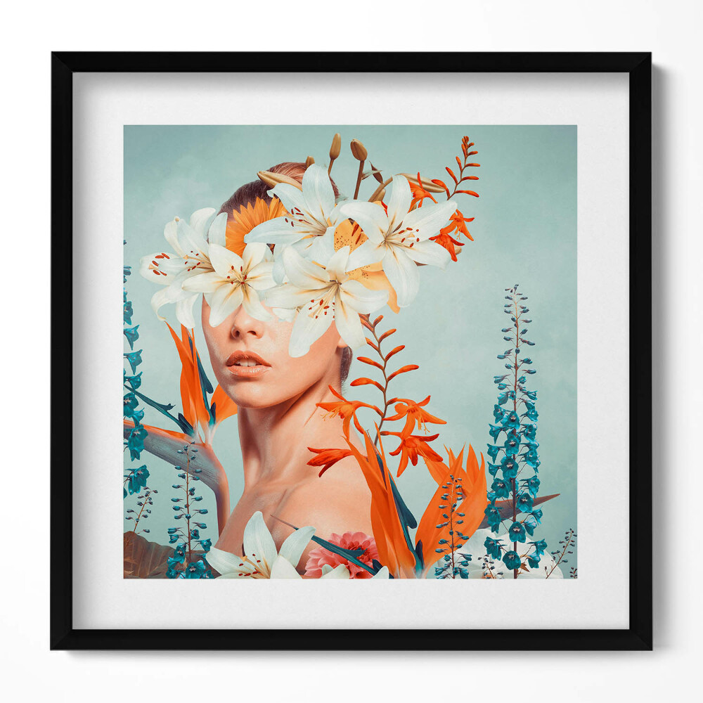 Keretezett falikép Virágokkal díszített női portré